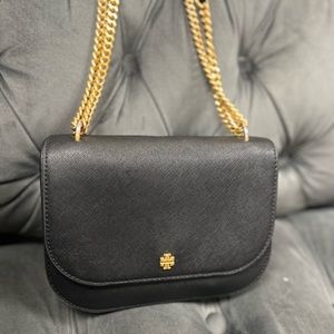 Black and gold Tory Burch cross body